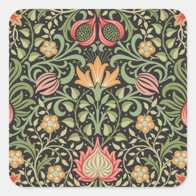 Pegatina Cuadrada Antigüedad floral persa William Morris (Anverso)