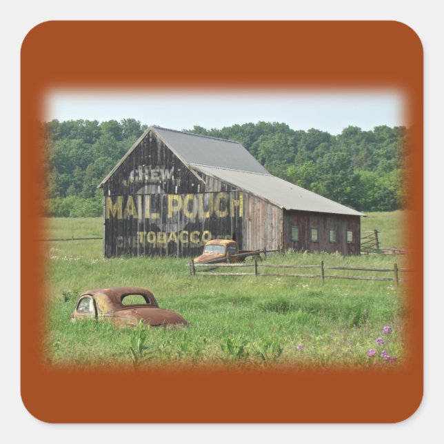 Pegatina Cuadrada Antiguo Barn Mail Valija Publicidad de tabaco (Anverso)