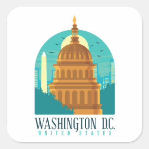 Pegatina Cuadrada Antiguo Capitolio de los Estados Unidos Washington