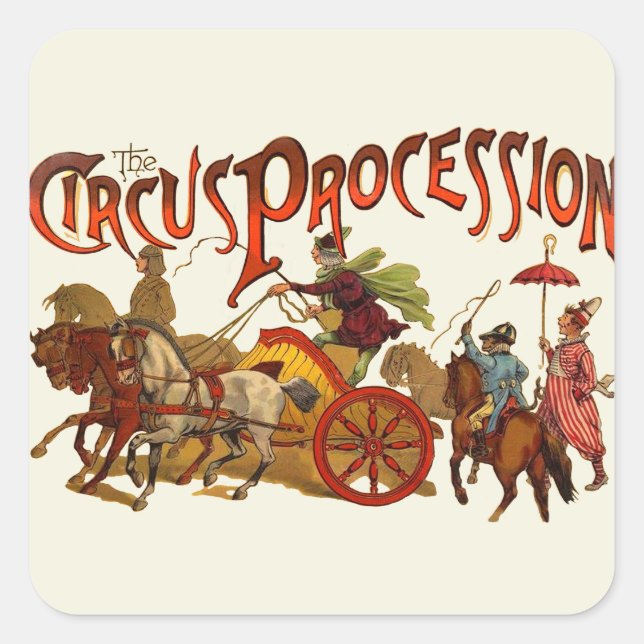 Pegatina Cuadrada Antiguo desfile de circo serpentea caballos (Anverso)