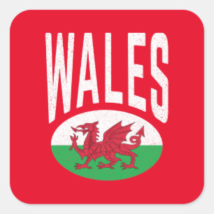 Pegatina Cuadrada Antiguo Distressed Wales Cymraeg Cymru Orgulloso G