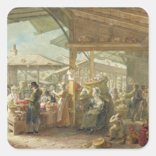 Pegatina Cuadrada Antiguo mercado de huertos Covent, 1825