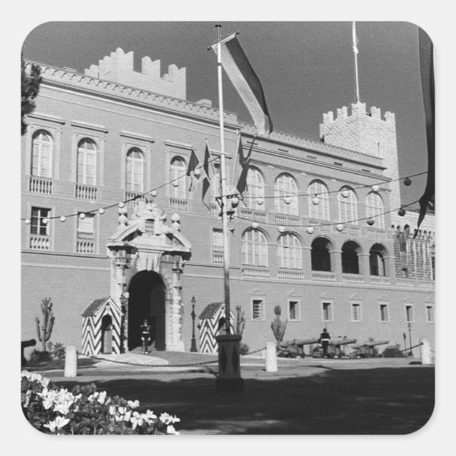 Pegatina Cuadrada Antiguo Mónaco Principado Palacio Príncipe 1970 (Anverso)