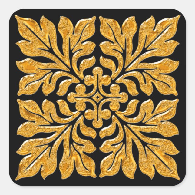 Pegatina Cuadrada Antiguo oro brillante brillante de azulejos ingles (Anverso)