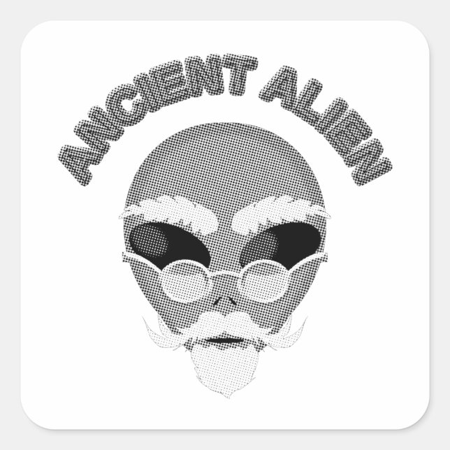Pegatina Cuadrada Antiguo periódico Alien Head (Anverso)