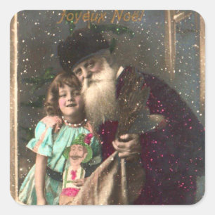Pegatina Cuadrada Antiguo Santa y Navidades Chicas