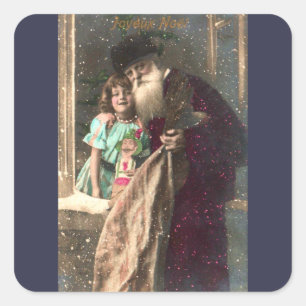 Pegatina Cuadrada Antiguo Santa y Navidades Chicas