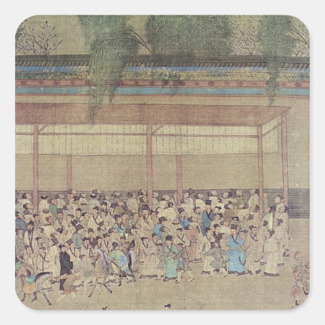 Pegatina Cuadrada Antiguos chinos esperando examen (Anverso)