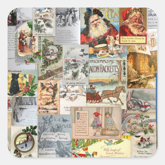 Pegatina Cuadrada Antiguos Navidades victorianos Arte de Collage Eph (Anverso)