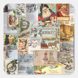 Pegatina Cuadrada Antiguos Navidades victorianos Arte de Collage Eph