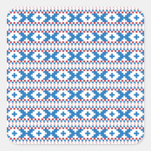 Pegatina Cuadrada Antiguos signos letones azul, rojo, blanco