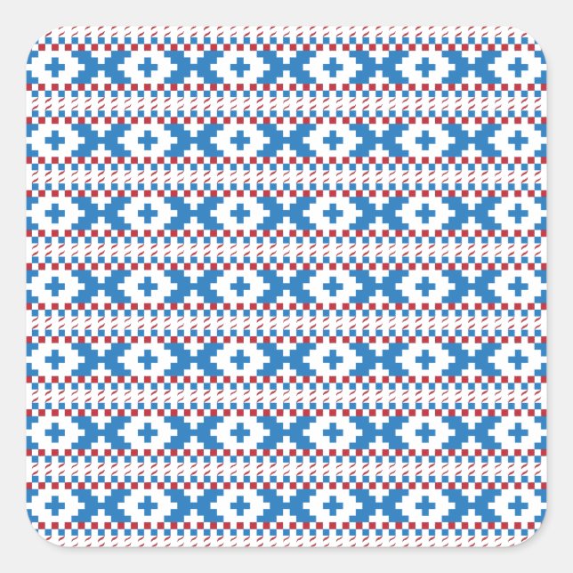 Pegatina Cuadrada Antiguos signos letones azul, rojo, blanco (Anverso)