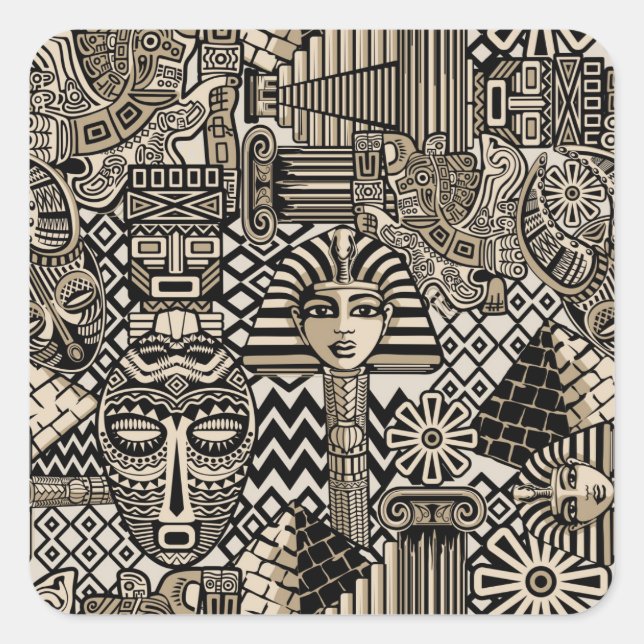 Pegatina Cuadrada Antiguos Símbolos Históricos Estilo Tatuaje (Anverso)