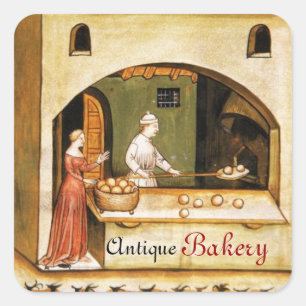 PEGATINA CUADRADA ANTIQUE OVEN BAKER ,BAKERY BREAD TIENDA
