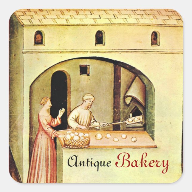 PEGATINA CUADRADA ANTIQUE OVEN BAKER ,BAKERY BREAD TIENDA (Anverso)