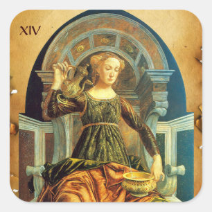 Pegatina Cuadrada ANTIQUE RENAISSANCE TAROTS 14 TEMPERANCE Parchment