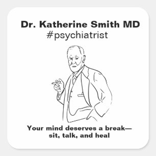 Pegatina Cuadrada ANTISTRESS Freud Psychiatry Therapy Clinic Health