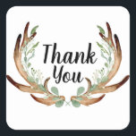 Pegatina Cuadrada Antler y Vine Watercolor Gracias<br><div class="desc">Por Honey & Birch Studios</div>