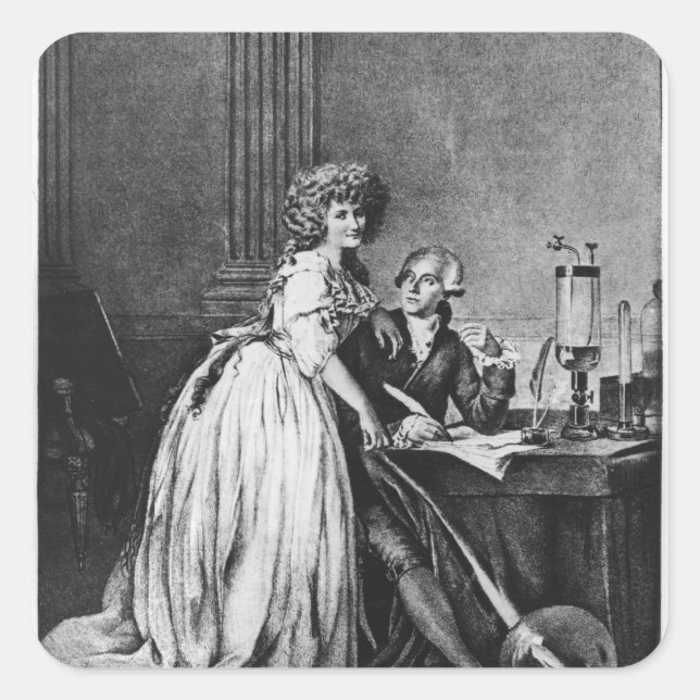 Pegatina Cuadrada Antoine Laurent Lavosier y su esposa (Anverso)