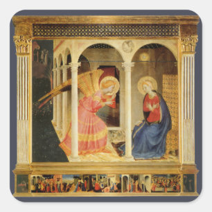 Pegatina Cuadrada Anunciación de Fra Angelico, Bella Artes del Renac