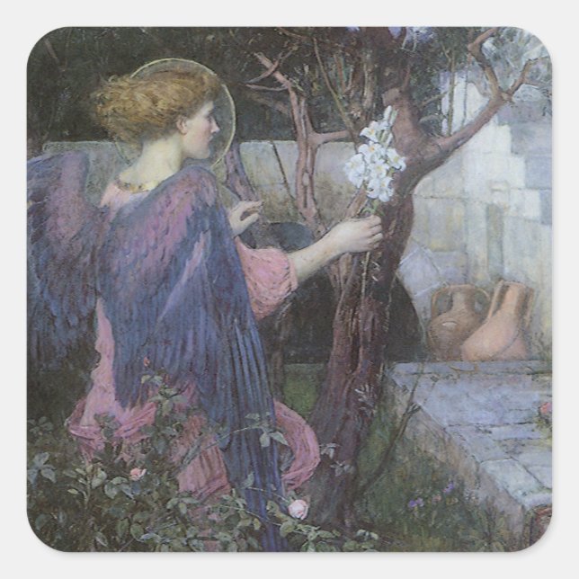 Pegatina Cuadrada Anunciación de John William Waterhouse