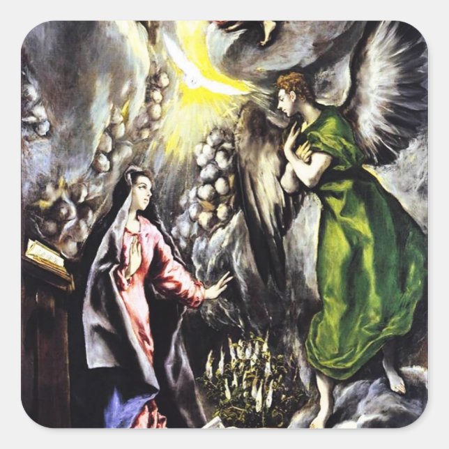 Pegatina Cuadrada Anunciación El Greco Pegatinas de Virgin Mary (Anverso)