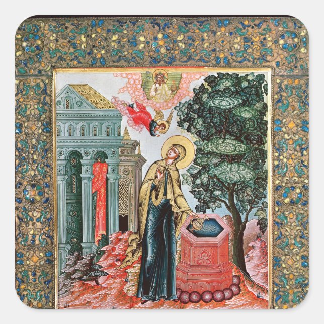 Pegatina Cuadrada Anunciación en la fuente (Anverso)