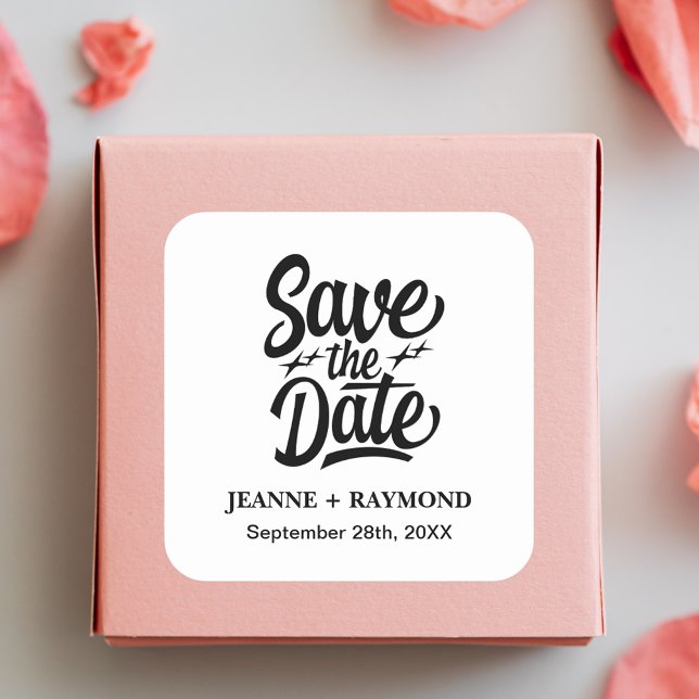 Pegatina Cuadrada Anuncio de Boda Personalizado Moderno para Guardar (Subido por el creador)