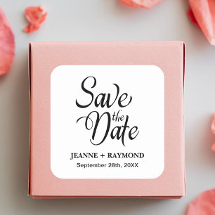 Pegatina Cuadrada Anuncio de Boda Personalizado para Guardar la Fech