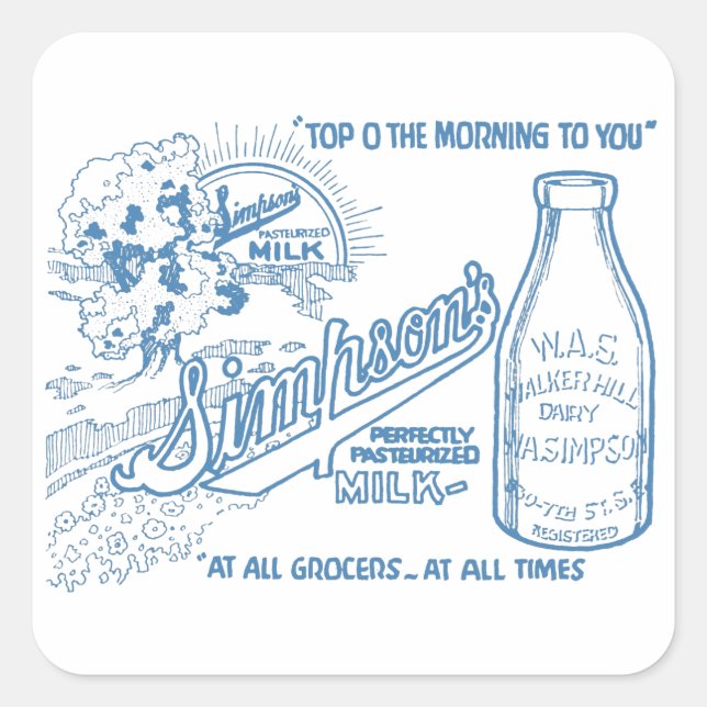 Pegatina Cuadrada Anuncio de leche de época (Anverso)