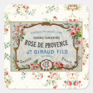 Pegatina Cuadrada Anuncio de Rosa francés antiguo