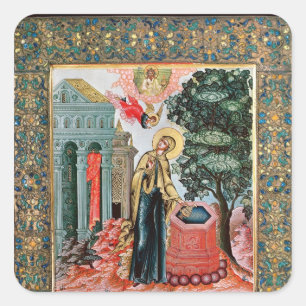 Pegatina Cuadrada Anuncio en la fuente