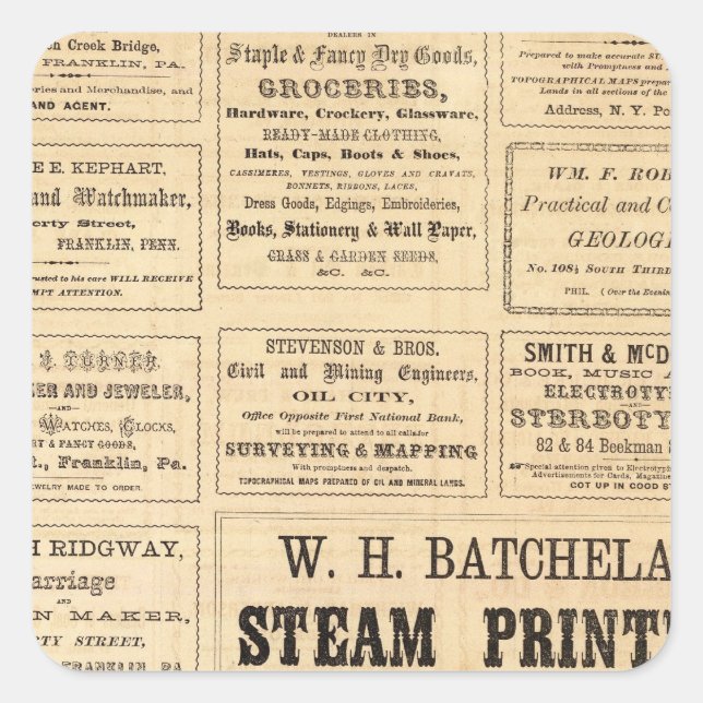 Pegatina Cuadrada Anuncios de petróleo (Anverso)