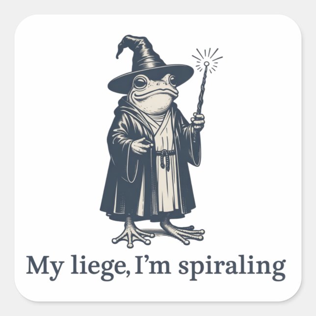 Pegatina Cuadrada Anxious Frog Wizard Funny ADHD Neurodiversity  (Anverso)