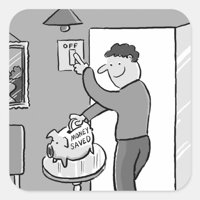 Pegatina Cuadrada Apagar luces Ahorra energía (Anverso)