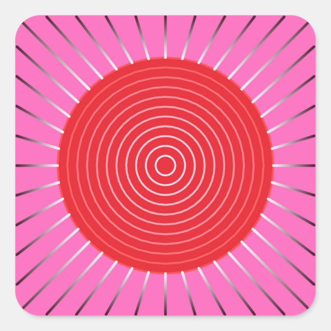 Pegatina Cuadrada Aparición geométrica moderna - Fuchsia y rojo (Anverso)