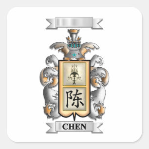 Pegatina cuadrada apellido Chen y escudo