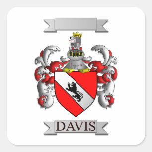 Pegatina cuadrada apellido Davis y escudo de la fa