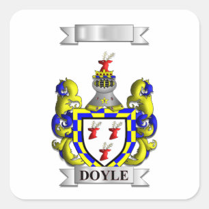 Pegatina cuadrada Apellido Doyle y Escudo