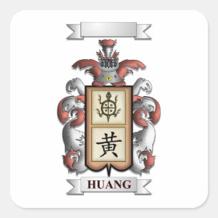 Pegatina cuadrada apellido Huang y escudo