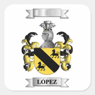 Pegatina cuadrada Apellido Lopez y Escudo