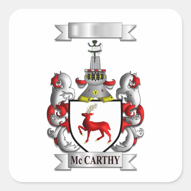 Pegatina cuadrada Apellido McCarthy y Escudo (Anverso)