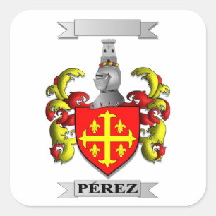 Pegatina cuadrada Apellido Pérez y Escudo