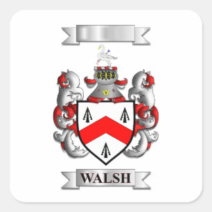 Pegatina Cuadrada Apellido Walsh y Escudo