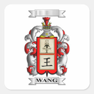 Pegatina Cuadrada Apellido Wang y Escudo