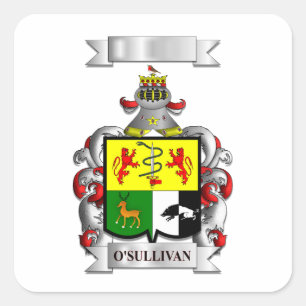 Pegatina cuadrada Apellido y escudo de O'Sullivan