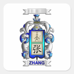 Pegatina Cuadrada Apellido Zhang y Escudo