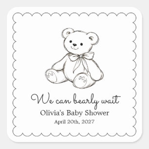 Pegatina Cuadrada "Apenas Podemos Esperar" Baby Shower Neutro en Gén