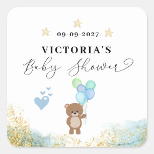 Pegatina Cuadrada Apenas Podemos Esperar Bienvenida Baby Shower