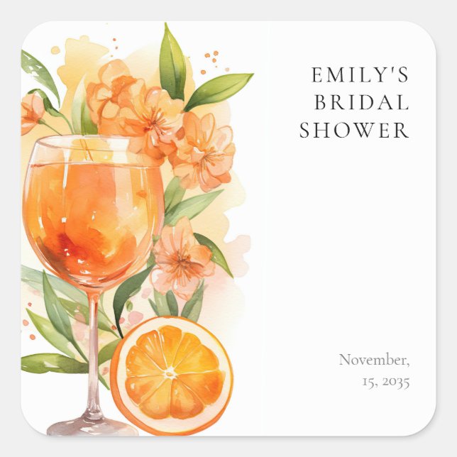 Pegatina Cuadrada Aperol Spritz Bridal Shower (Anverso)
